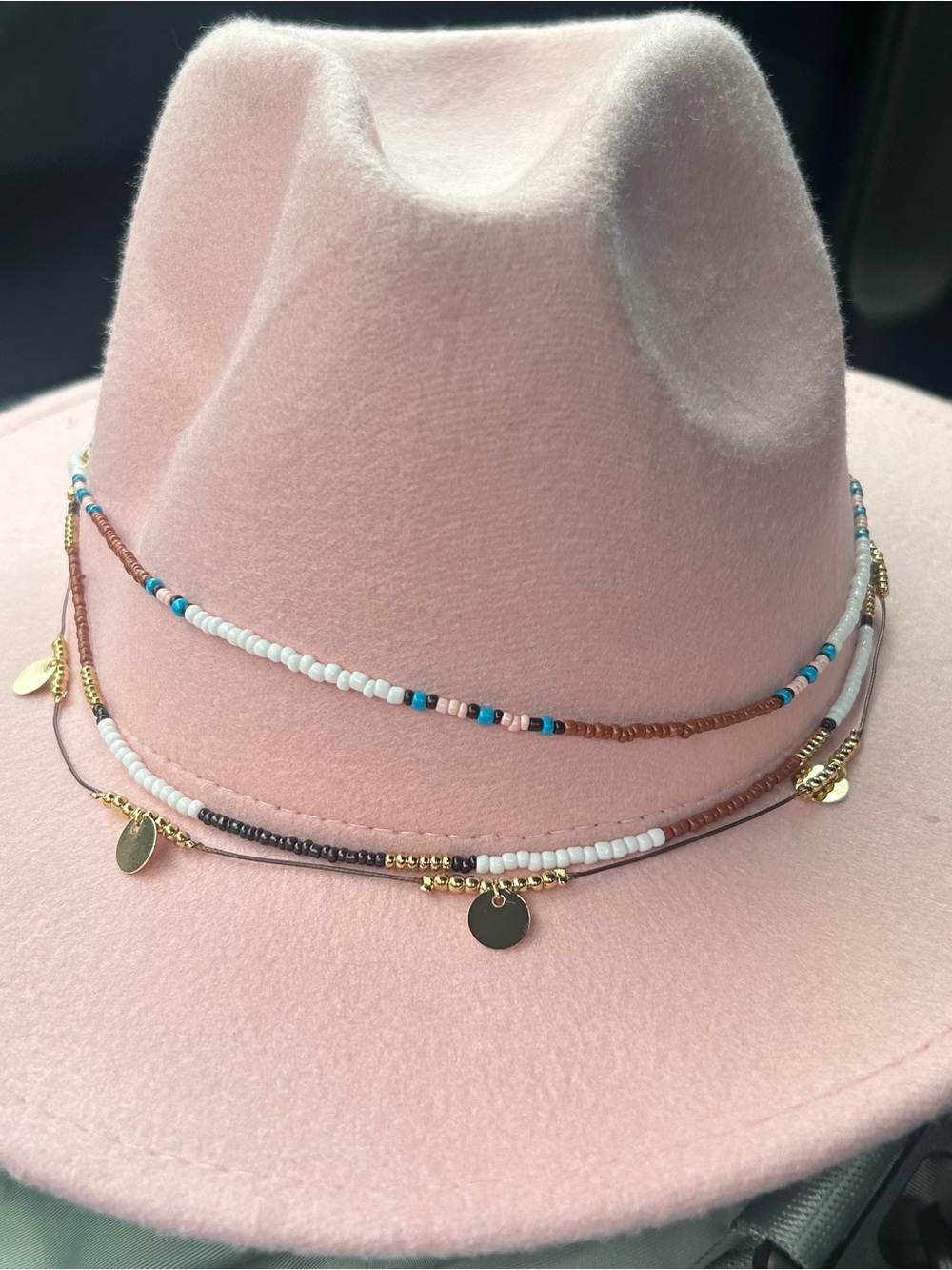 Delicate Multistrand Beaded Hat Band Necklace - Pink